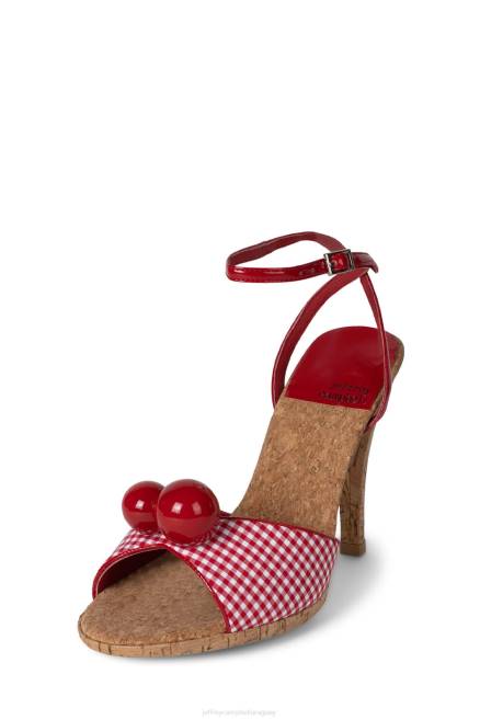 mujer pompón Jeffrey Campbell F6JX1446 sandalia de tacón cuadros rojos