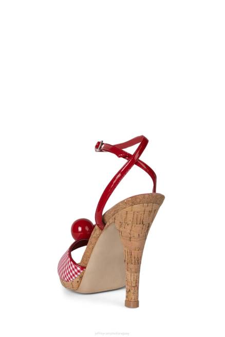 mujer pompón Jeffrey Campbell F6JX1446 sandalia de tacón cuadros rojos