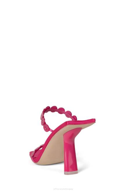 mujer presionando Jeffrey Campbell F6JX1444 sandalia de tacón combinación de raso fucsia