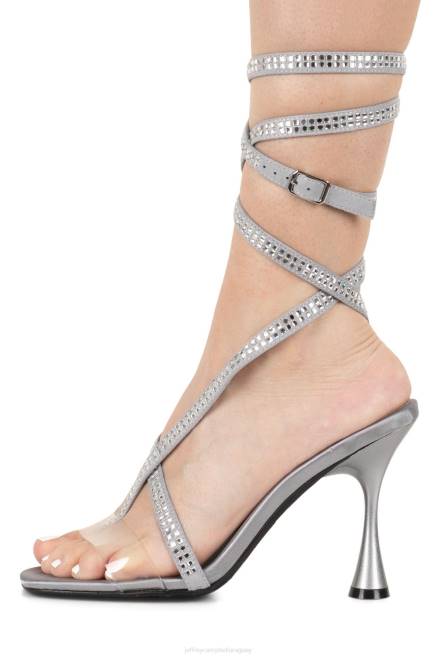 mujer riqueza Jeffrey Campbell F6JX1643 sandalia de tacón plata satinada gris